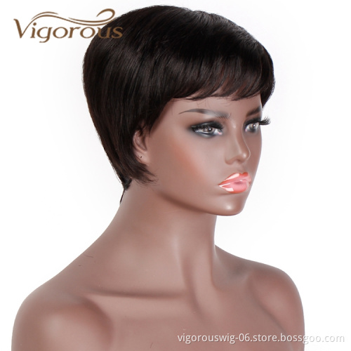 Black High Quality Short Pixie Cut Wholesale Cheap For White Women Bang High Quality Vendor Natural 100% Real Human Hair Wig